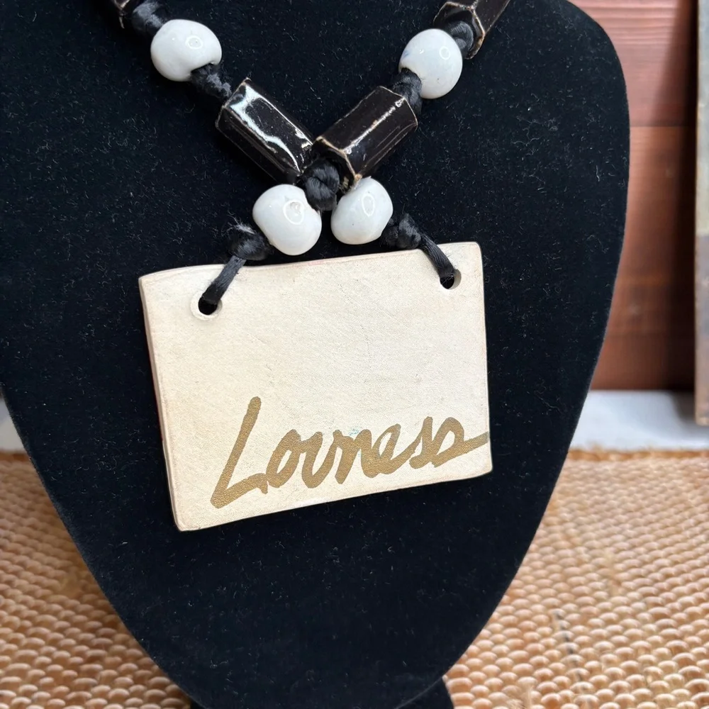 Eclectic Artist Signed Large Rectangular Ceramic Beaded Necklace